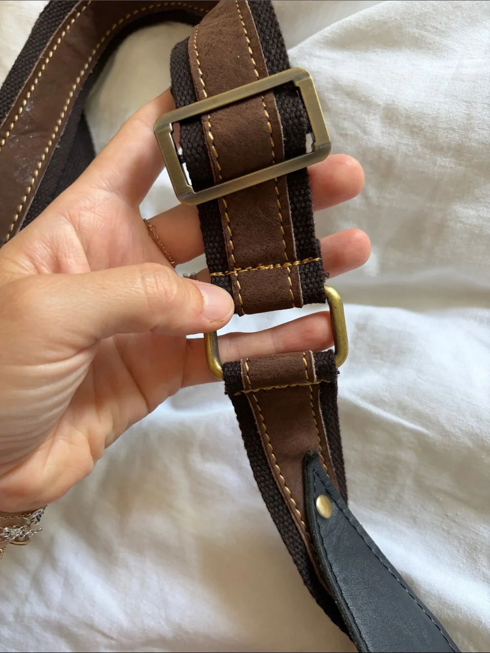 Tan and Black Leather Messenger Bag with Adjustable Strap from Argentina